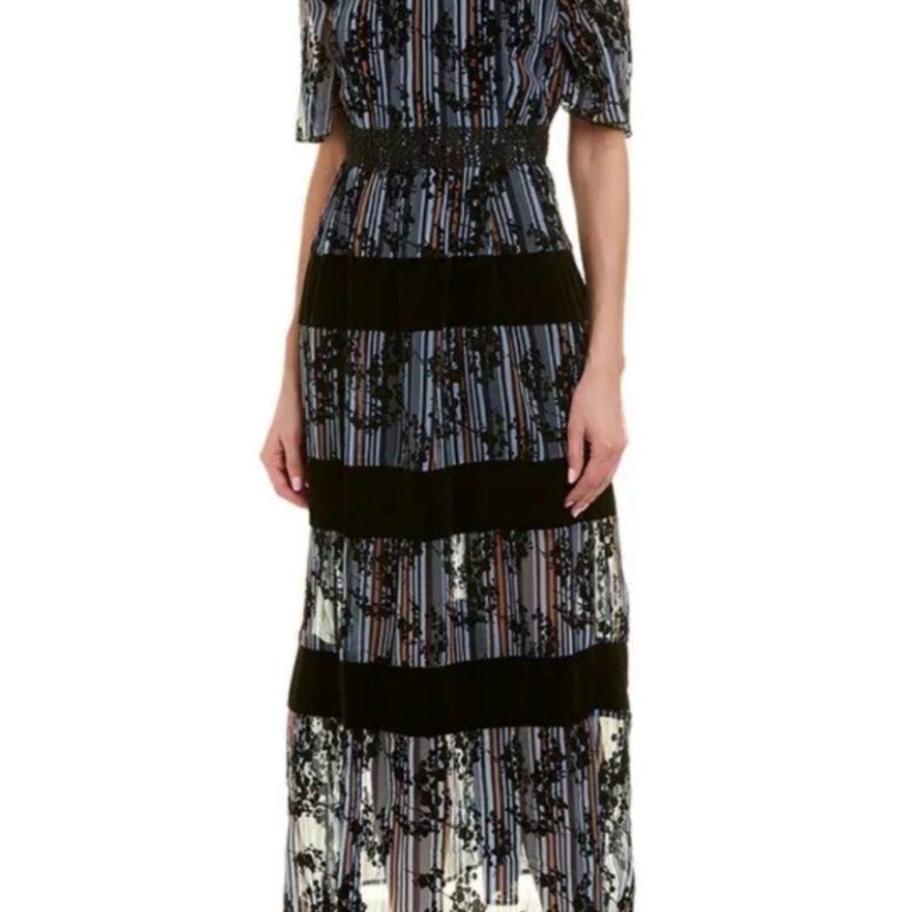 foxiedox Black and Blue Lace-Striped Maxi Dress